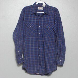 Western craft made in Canada cowboy blue plaid Pearl snap button up shirt